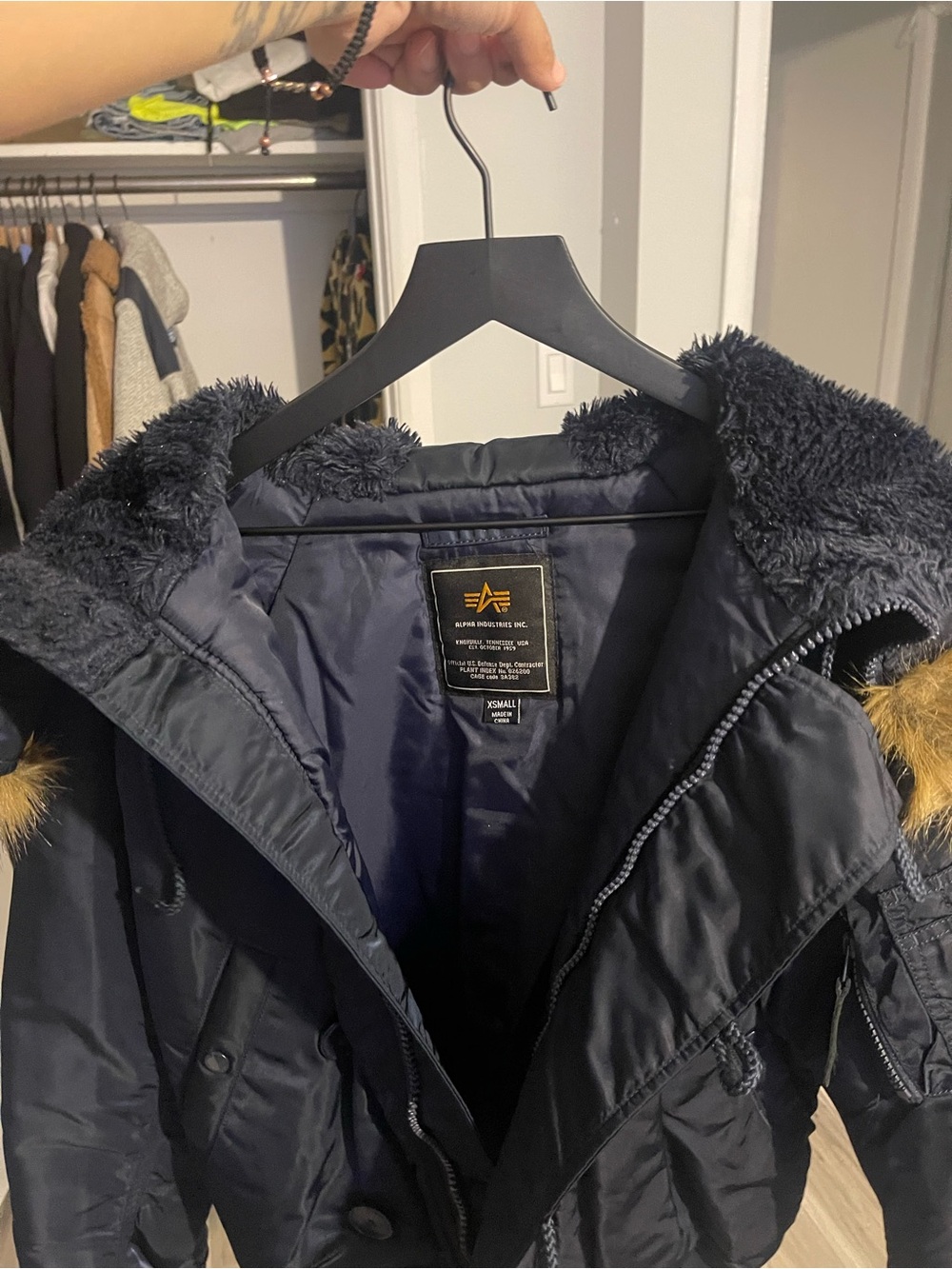 Alpha Industries Navy Faux-Fur Trim Hooded Parka